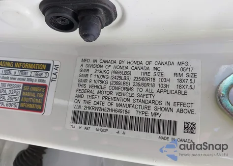 2017 Honda Cr-V Ex from USA, damaged, VIN 2HKRW2H52HH649184